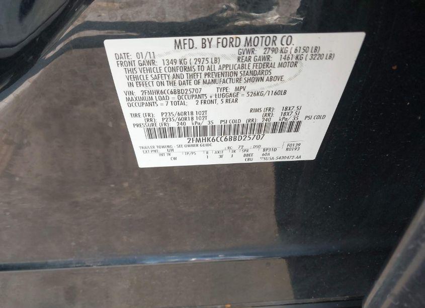 Photo 9 of 2011 Ford Flex SEL (VIN 2FMHK6CC6BBD25707)