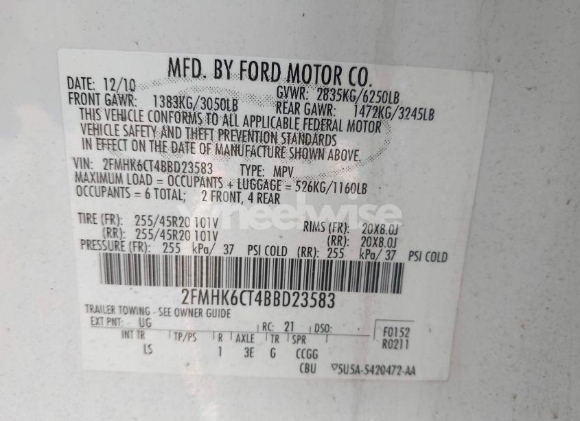 Photo 9 of 2011 Ford Flex SEL (VIN 2FMHK6CT4BBD23583)