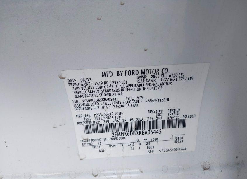 Photo 8 of 2019 Ford Flex LIMITED (VIN 2FMHK6D8XKBA05445)