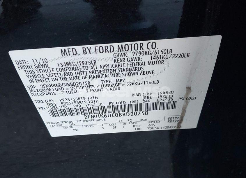 Photo 9 of 2011 Ford Flex LIMITED (VIN 2FMHK6DC0BBD20758)