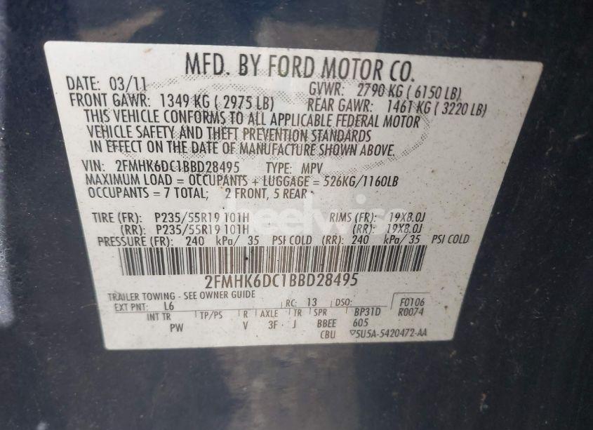 Photo 9 of 2011 Ford Flex LIMITED (VIN 2FMHK6DC1BBD28495)