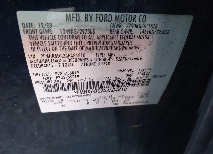 Photo 9 of 2010 Ford Flex LIMITED (VIN 2FMHK6DC2ABA84810)
