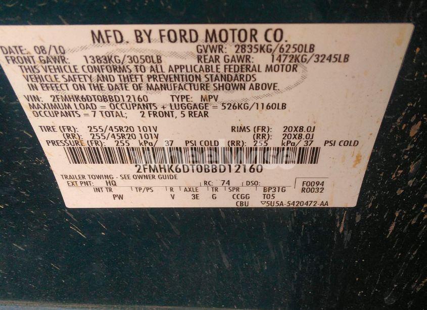 Photo 9 of 2011 Ford Flex LIMITED (VIN 2FMHK6DT0BBD12160)