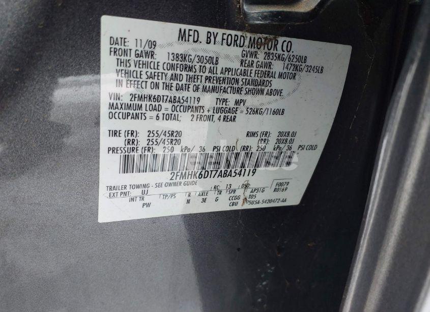 Photo 9 of 2010 Ford Flex LIMITED (VIN 2FMHK6DT7ABA54119)