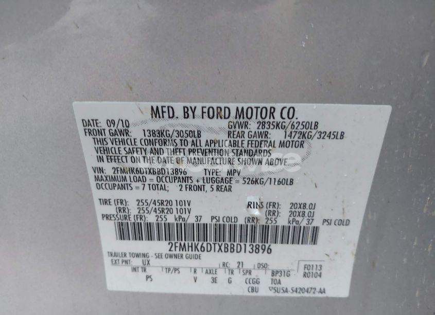 Photo 9 of 2011 Ford Flex LIMITED (VIN 2FMHK6DTXBBD13896)