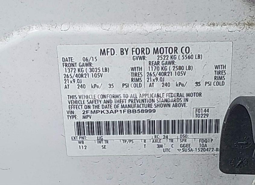 Photo 9 of 2015 Ford Edge SPORT (VIN 2FMPK3AP1FBB58999)