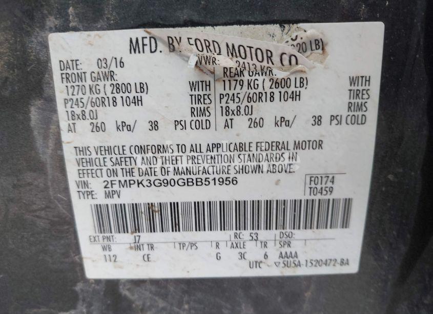 Photo 9 of 2016 Ford Edge SE (VIN 2FMPK3G90GBB51956)