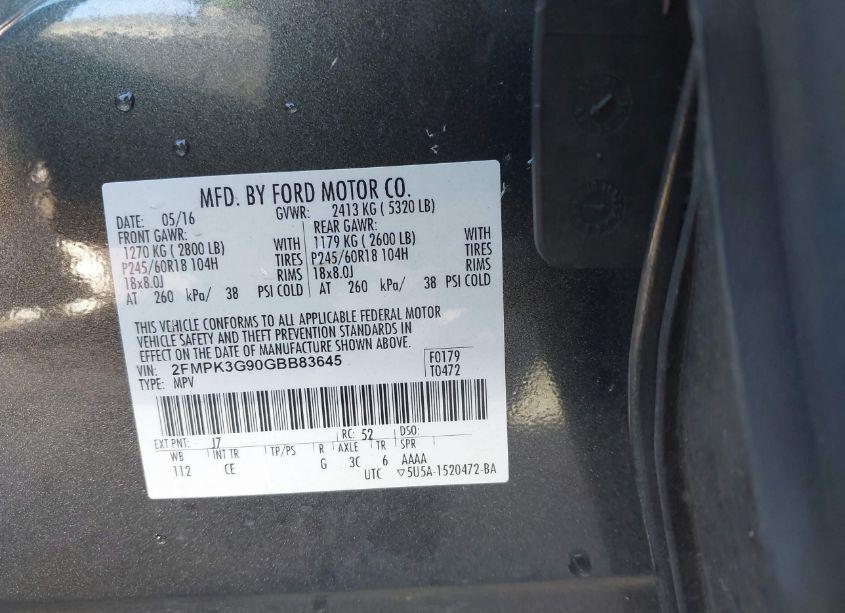 Photo 9 of 2016 Ford Edge SE (VIN 2FMPK3G90GBB83645)