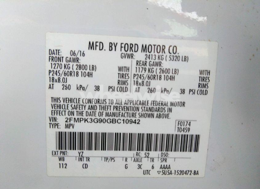 Photo 9 of 2016 Ford Edge SE (VIN 2FMPK3G90GBC10942)