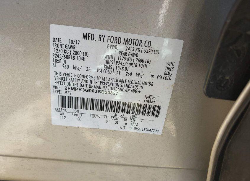 Photo 9 of 2018 Ford Edge SE (VIN 2FMPK3G90JBB20827)