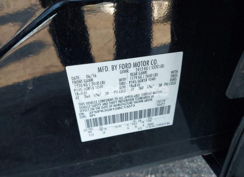 Photo 9 of 2016 Ford Edge SE (VIN 2FMPK3G91GBC13073)