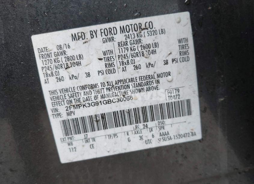 Photo 9 of 2016 Ford Edge SE (VIN 2FMPK3G91GBC30066)