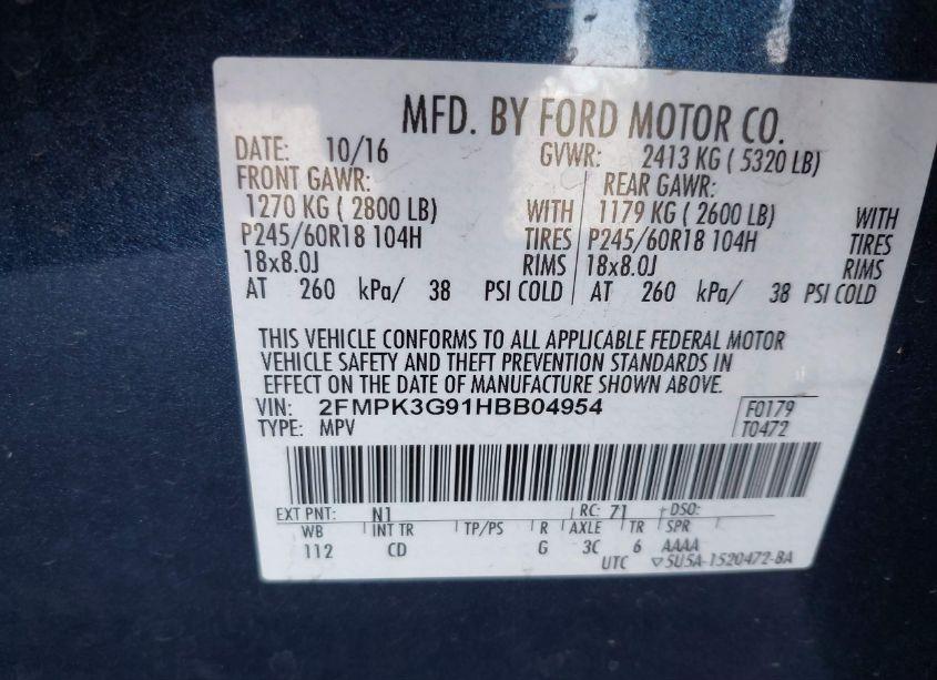 Photo 9 of 2017 Ford Edge SE (VIN 2FMPK3G91HBB04954)