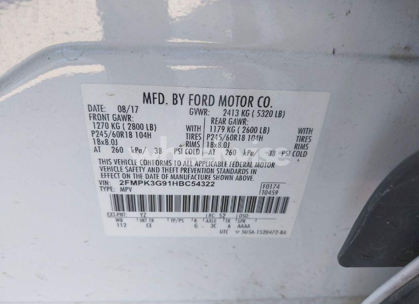 Photo 9 of 2017 Ford Edge SE (VIN 2FMPK3G91HBC54322)