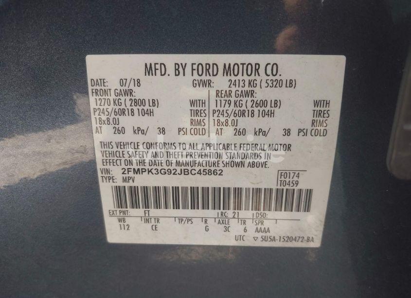 Photo 9 of 2018 Ford Edge SE (VIN 2FMPK3G92JBC45862)