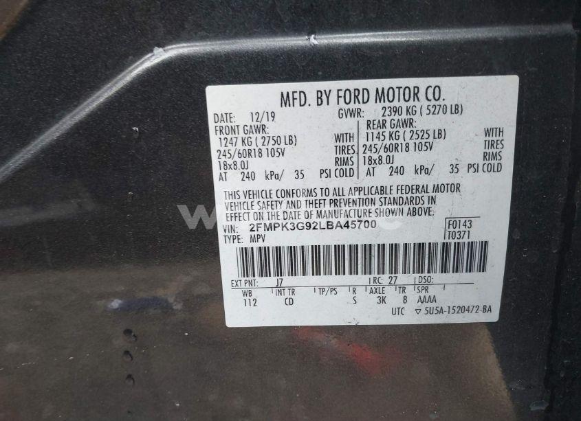 Photo 9 of 2020 Ford Edge SE (VIN 2FMPK3G92LBA45700)