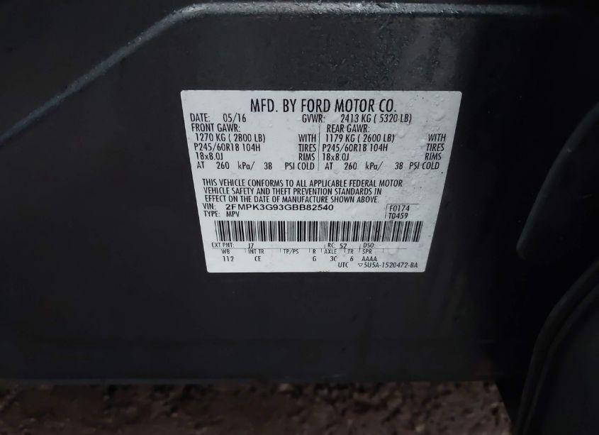 Photo 9 of 2016 Ford Edge SE (VIN 2FMPK3G93GBB82540)