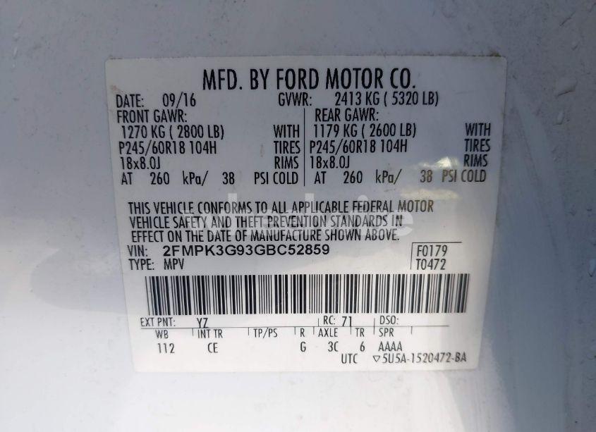 Photo 9 of 2016 Ford Edge SE (VIN 2FMPK3G93GBC52859)