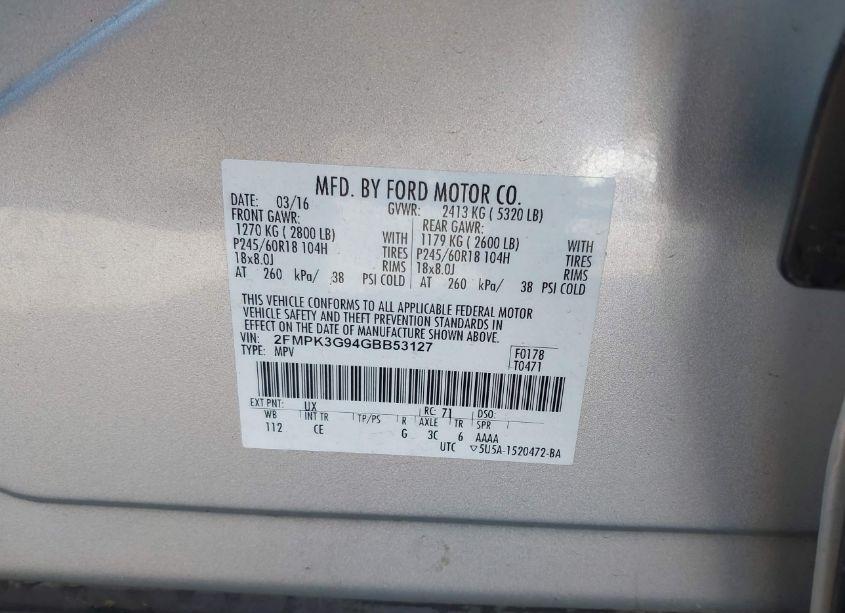 Photo 9 of 2016 Ford Edge SE (VIN 2FMPK3G94GBB53127)