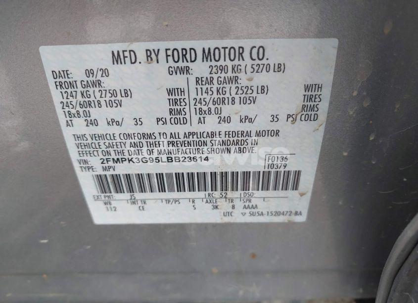 Photo 9 of 2020 Ford Edge SE (VIN 2FMPK3G95LBB23614)