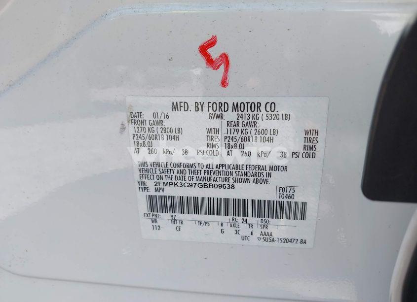 Photo 9 of 2016 Ford Edge SE (VIN 2FMPK3G97GBB09638)