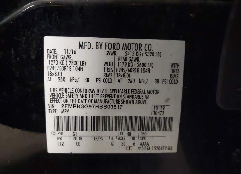 Photo 9 of 2017 Ford Edge SE (VIN 2FMPK3G97HBB03517)