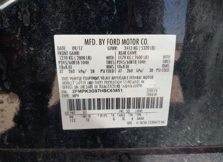 Photo 9 of 2017 Ford Edge SE (VIN 2FMPK3G97HBC63851)