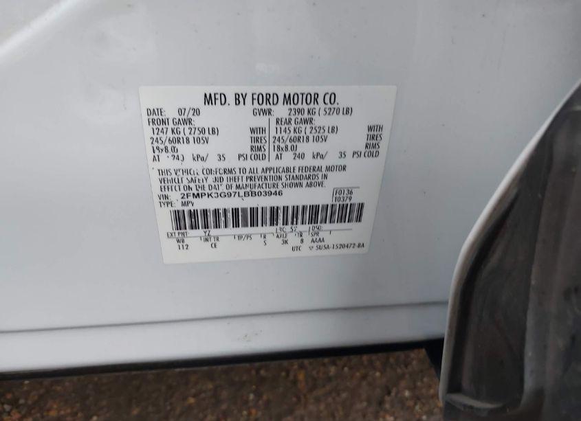 Photo 9 of 2020 Ford Edge SE (VIN 2FMPK3G97LBB03946)