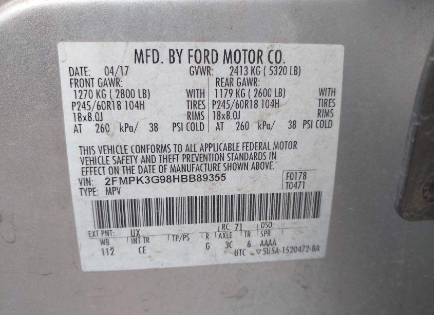 Photo 9 of 2017 Ford Edge SE (VIN 2FMPK3G98HBB89355)