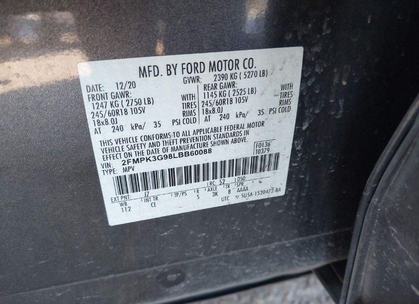 Photo 9 of 2020 Ford Edge SE (VIN 2FMPK3G98LBB60088)