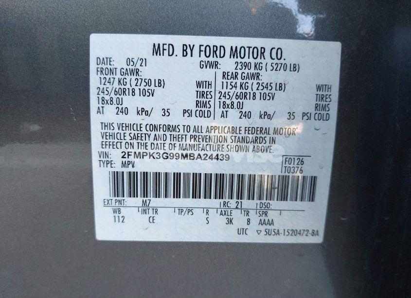 Photo 9 of 2021 Ford Edge SE (VIN 2FMPK3G99MBA24439)