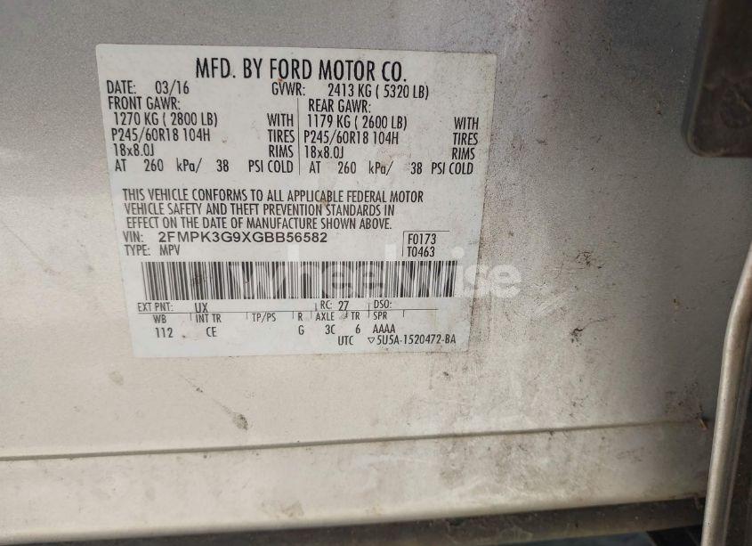 Photo 9 of 2016 Ford Edge SE (VIN 2FMPK3G9XGBB56582)