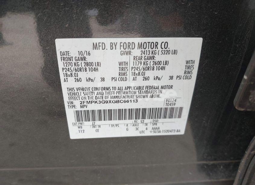 Photo 9 of 2016 Ford Edge SE (VIN 2FMPK3G9XGBC66113)