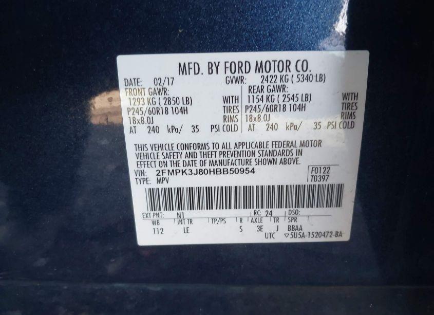 Photo 9 of 2017 Ford Edge SEL (VIN 2FMPK3J80HBB50954)