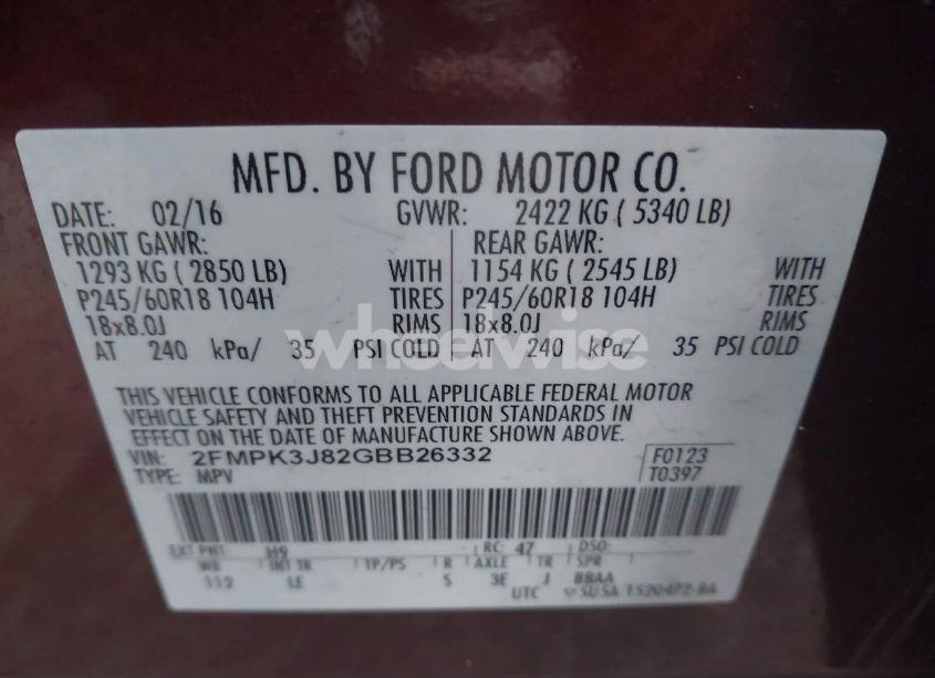 Photo 9 of 2016 Ford Edge SEL (VIN 2FMPK3J82GBB26332)