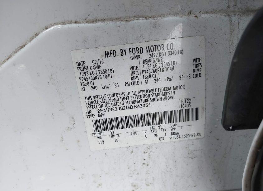 Photo 9 of 2016 Ford Edge SEL (VIN 2FMPK3J82GBB43051)