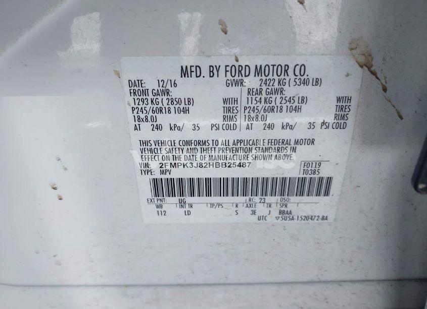 Photo 9 of 2017 Ford Edge SEL (VIN 2FMPK3J82HBB25487)