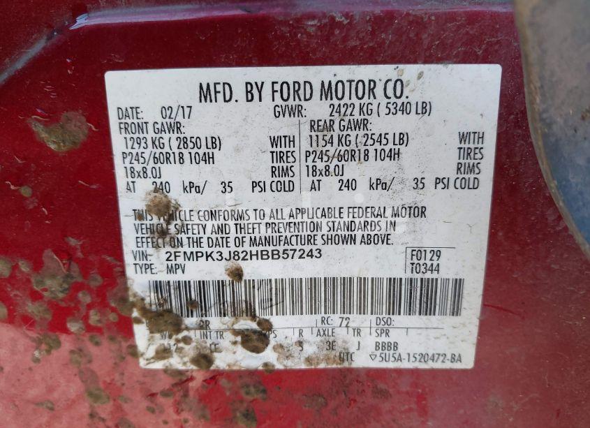 Photo 9 of 2017 Ford Edge SEL (VIN 2FMPK3J82HBB57243)