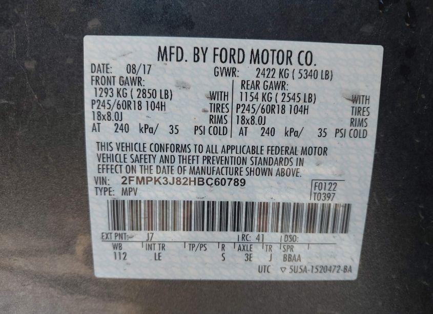 Photo 9 of 2017 Ford Edge SEL (VIN 2FMPK3J82HBC60789)