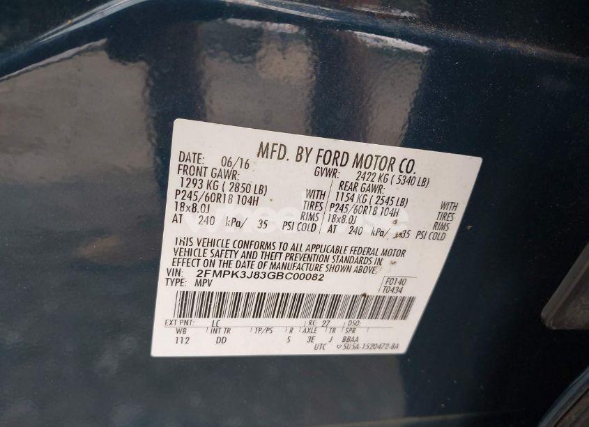 Photo 9 of 2016 Ford Edge SEL (VIN 2FMPK3J83GBC00082)