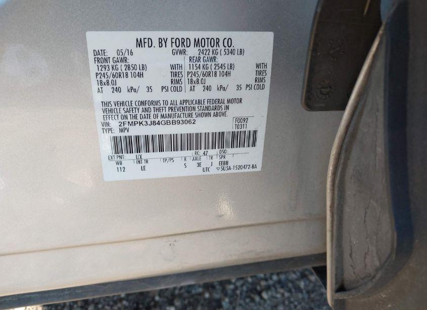 Photo 9 of 2016 Ford Edge SEL (VIN 2FMPK3J84GBB93062)