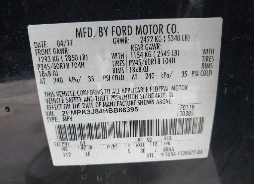 Photo 9 of 2017 Ford Edge SEL (VIN 2FMPK3J84HBB88395)