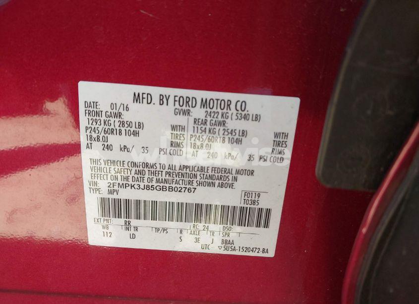 Photo 9 of 2016 Ford Edge SEL (VIN 2FMPK3J85GBB02767)