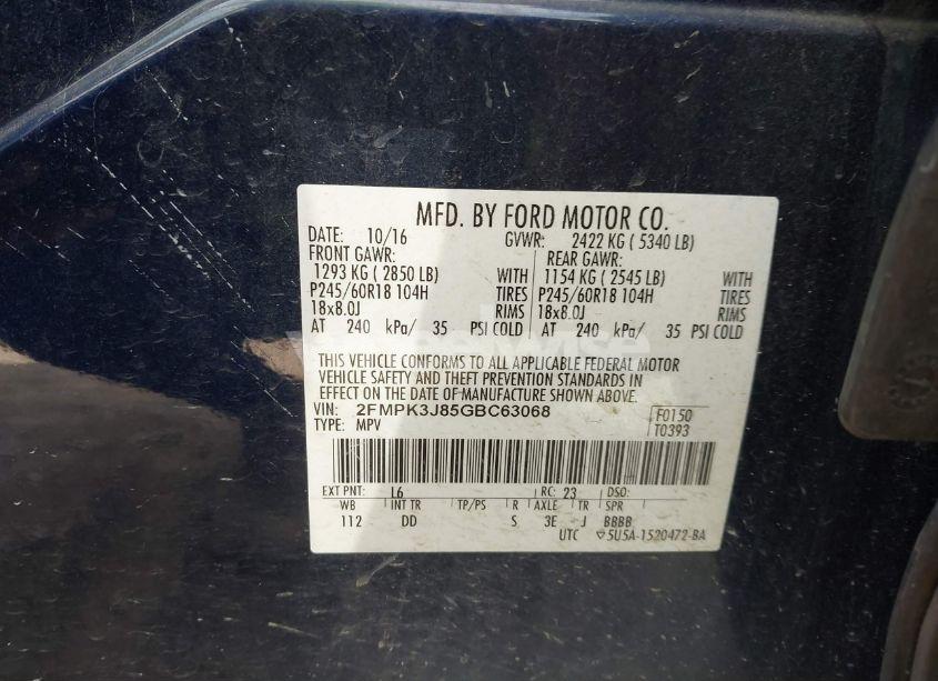 Photo 9 of 2016 Ford Edge SEL (VIN 2FMPK3J85GBC63068)