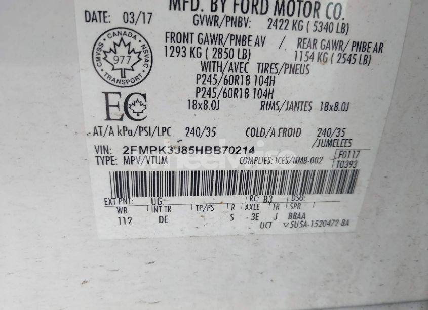 Photo 9 of 2017 Ford Edge SEL (VIN 2FMPK3J85HBB70214)