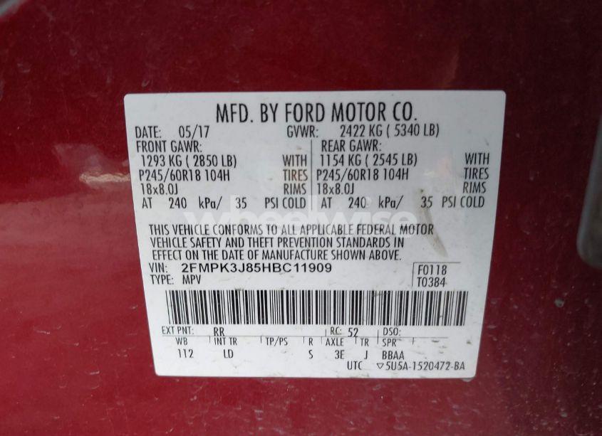 Photo 9 of 2017 Ford Edge SEL (VIN 2FMPK3J85HBC11909)