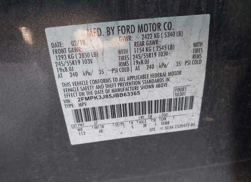 Photo 9 of 2018 Ford Edge SEL (VIN 2FMPK3J85JBB63365)