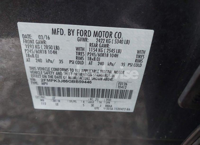 Photo 9 of 2016 Ford Edge SEL (VIN 2FMPK3J86GBB59446)