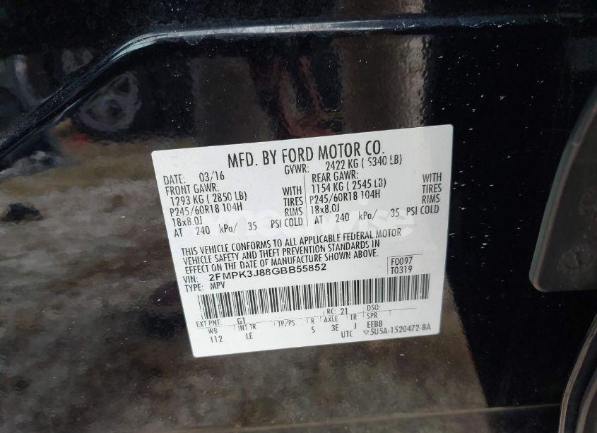 Photo 9 of 2016 Ford Edge SEL (VIN 2FMPK3J88GBB55852)