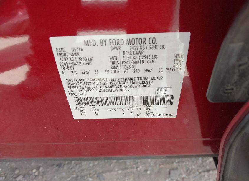 Photo 9 of 2016 Ford Edge SEL (VIN 2FMPK3J88GBB93663)